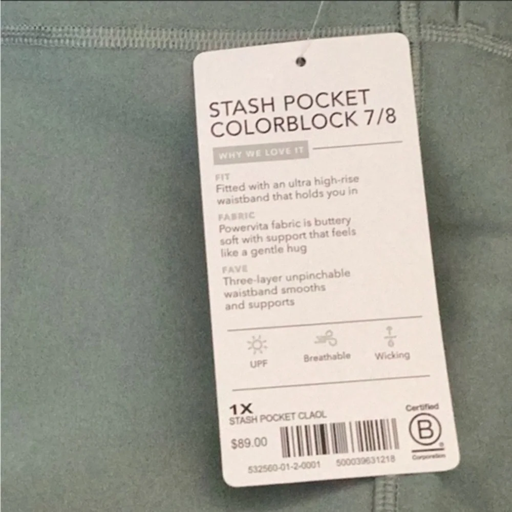 Athleta‎ Stash Pocket Colorblock 7/8 Leggings Sage Green Plus Size 1X New